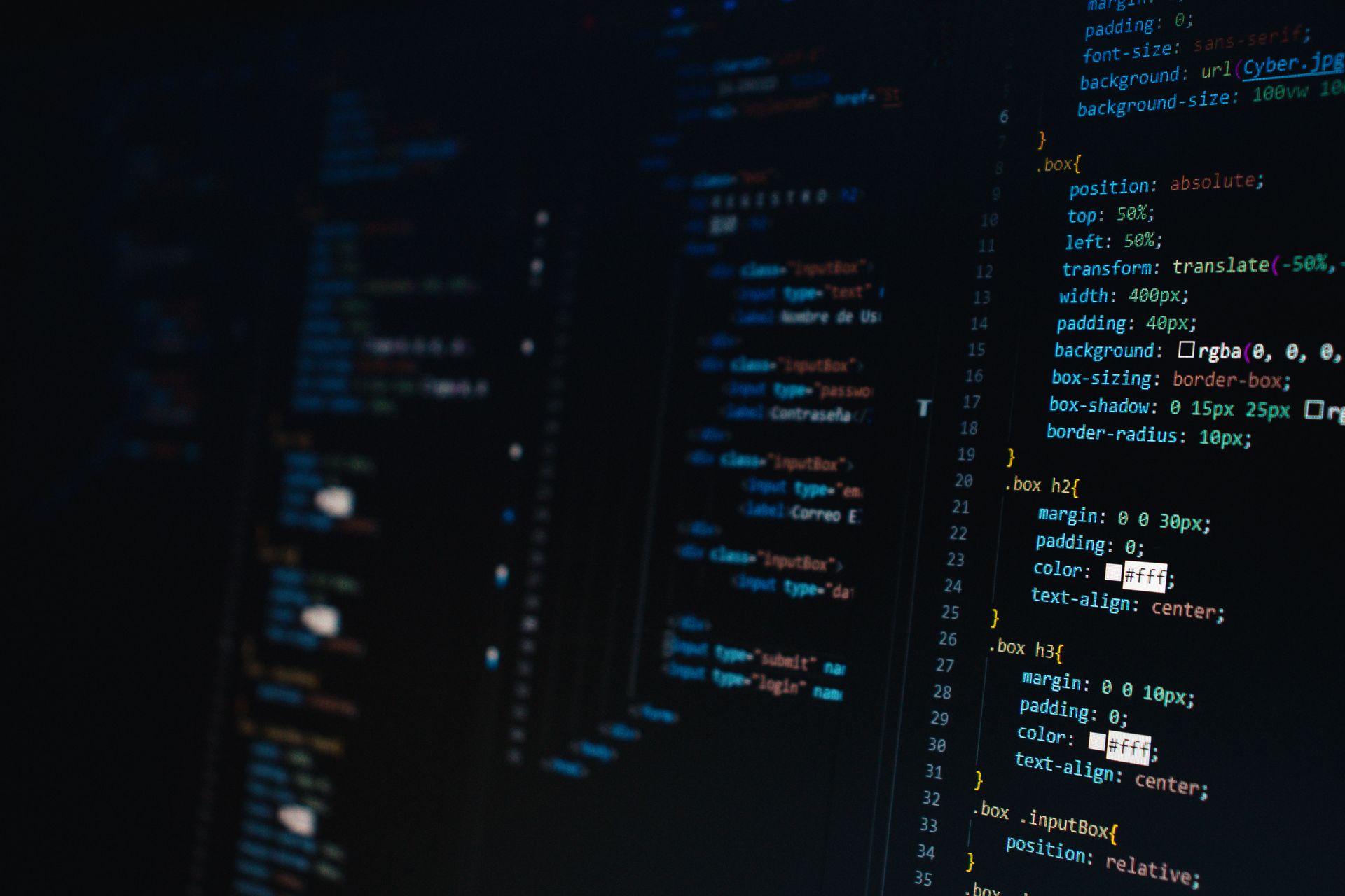 Dark-theme code editor showing CSS source code